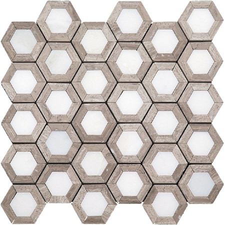 Apollo Tile Miele Beige & White Hexagon 4.19 sq.ft 11.5 in. x10.5 in. Marble Mosaic Tile, 5PK APLKB99G01EC25